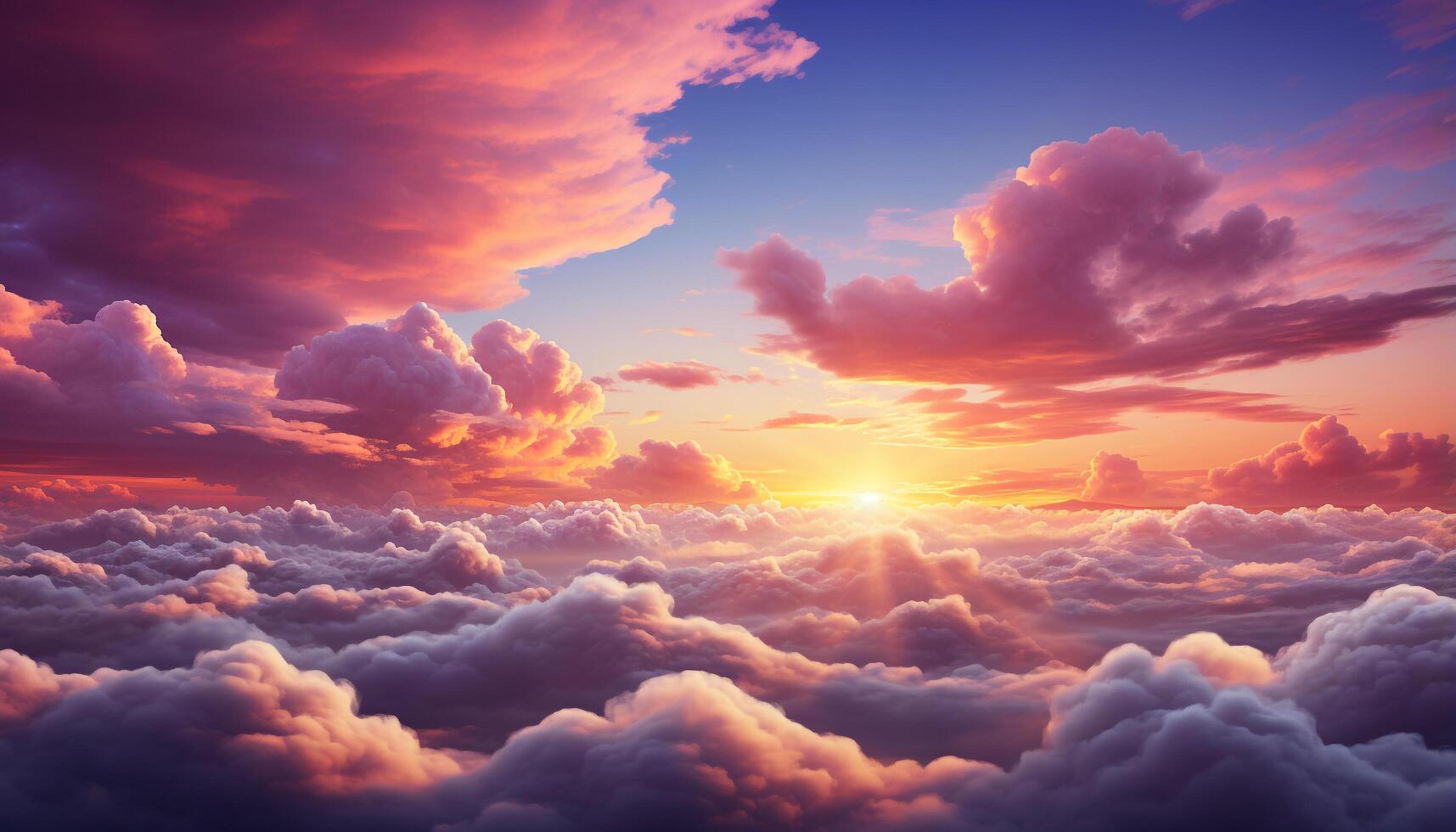 AI generated Dramatic sky, sunset, nature beauty, vibrant colors, tranquil scene generated by AI photo