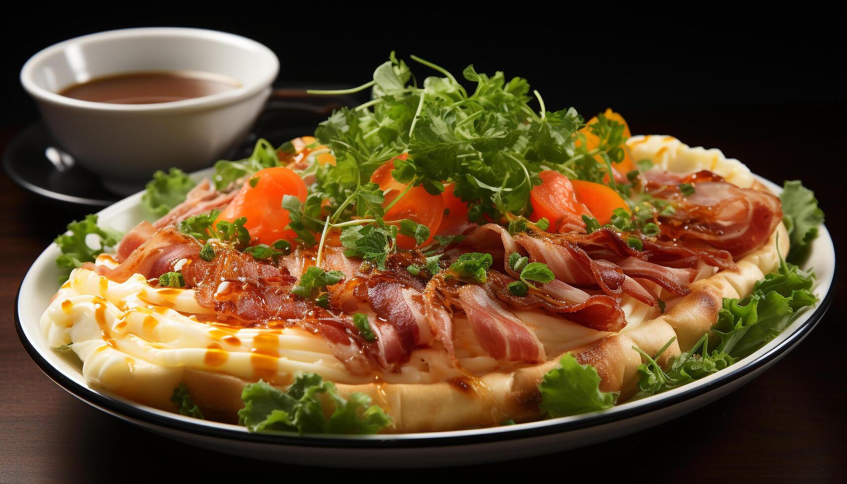 ai generado un gastrónomo comida Fresco carne, sano ensalada, Listo a comer generado por ai foto