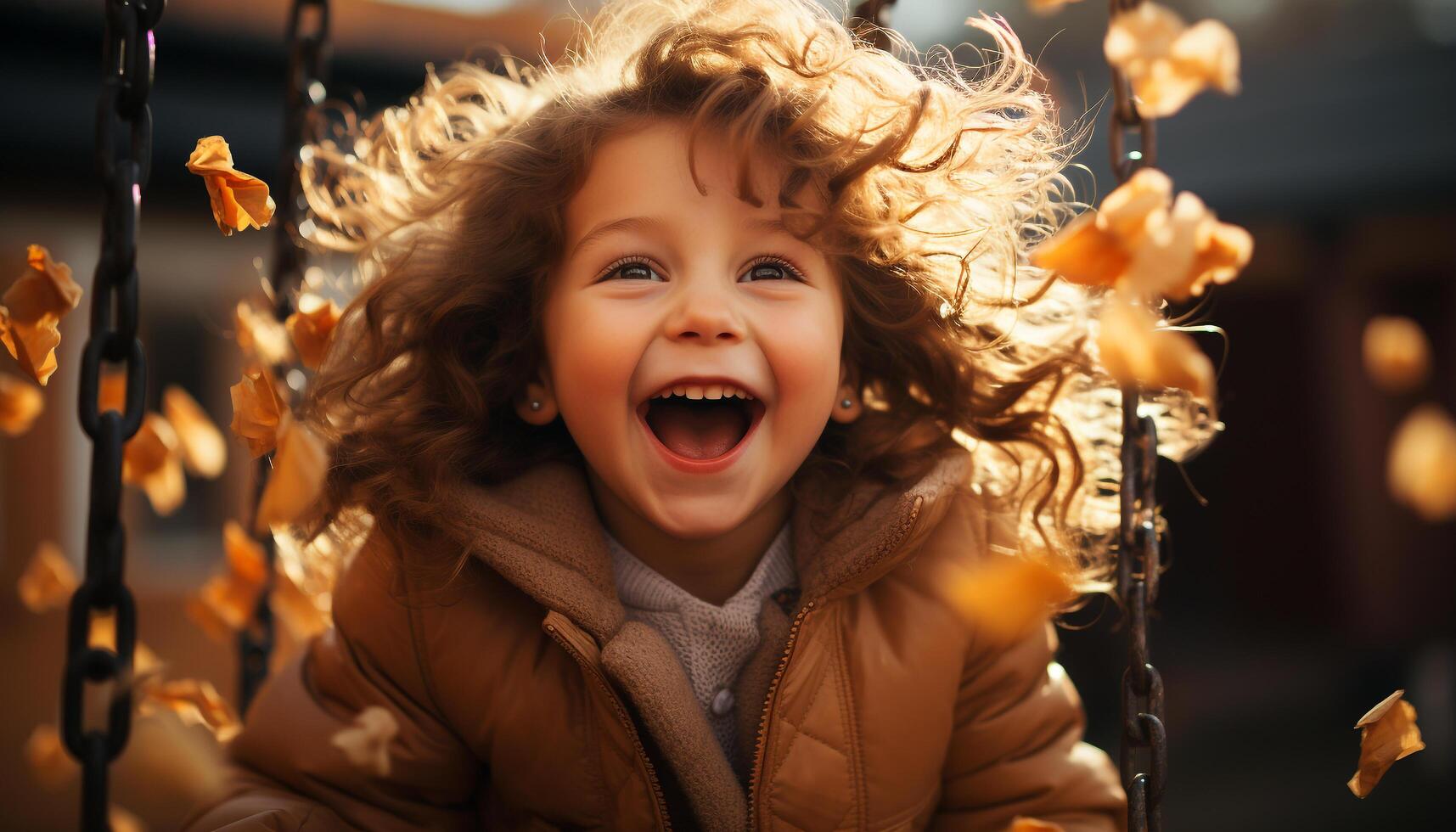 AI generated A cheerful child playing outdoors, enjoying winter joyful celebration generated by AI photo
