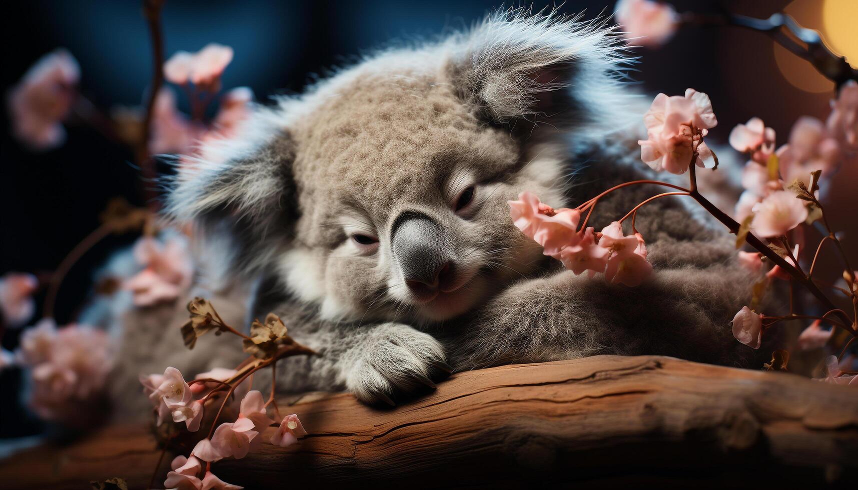 AI generated Cute koala sitting on branch, looking at camera generated by AI photo