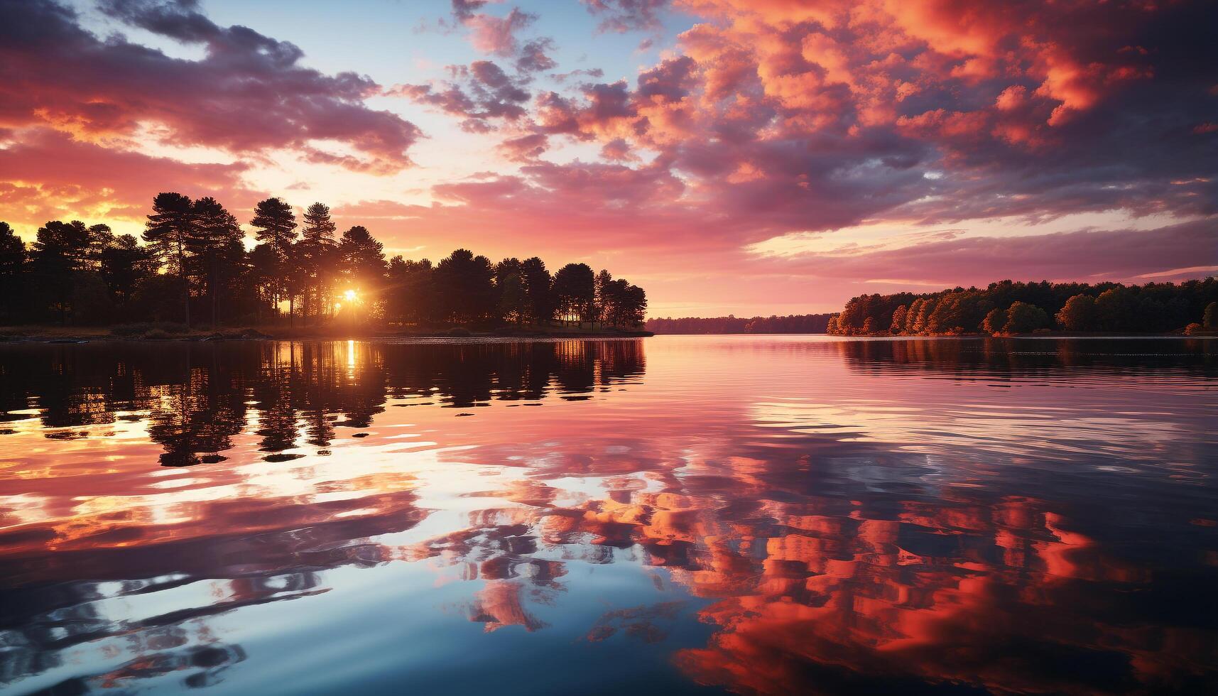 AI generated Sunset over water, nature reflection paints a tranquil scene generated by AI photo