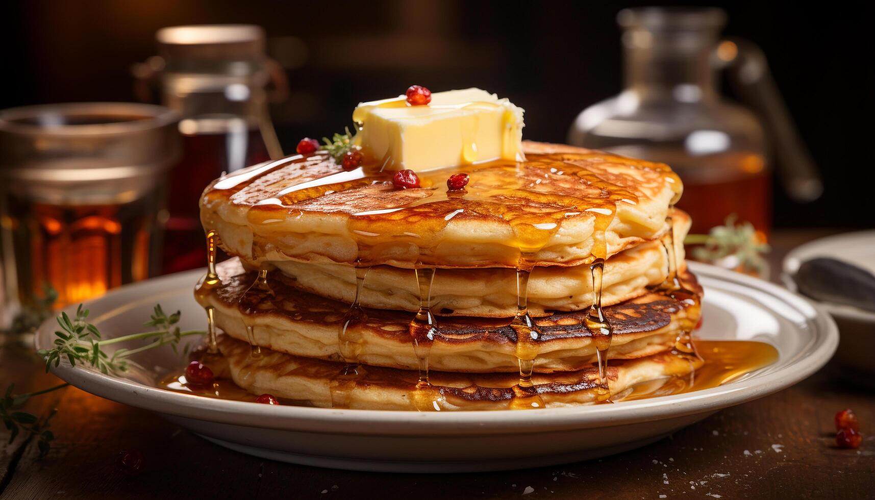 AI generated A stack of homemade pancakes, sweet and fresh generated by AI photo