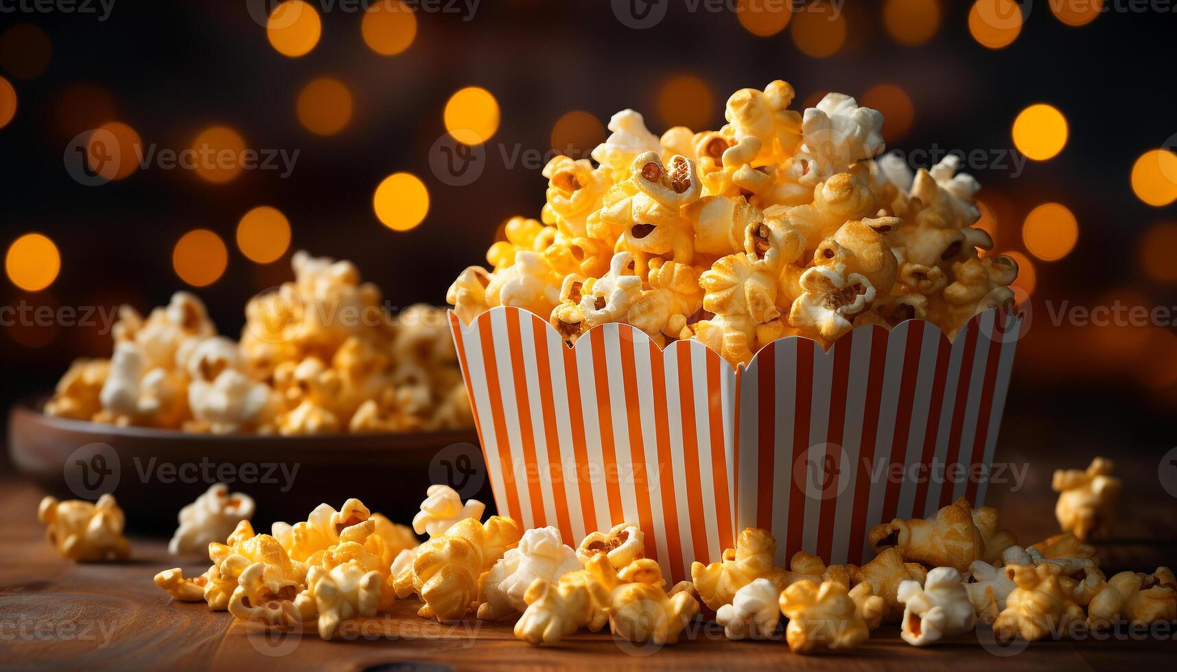 AI generated Fresh popcorn, sweet candy, and a refreshing drink for the movie generated by AI photo