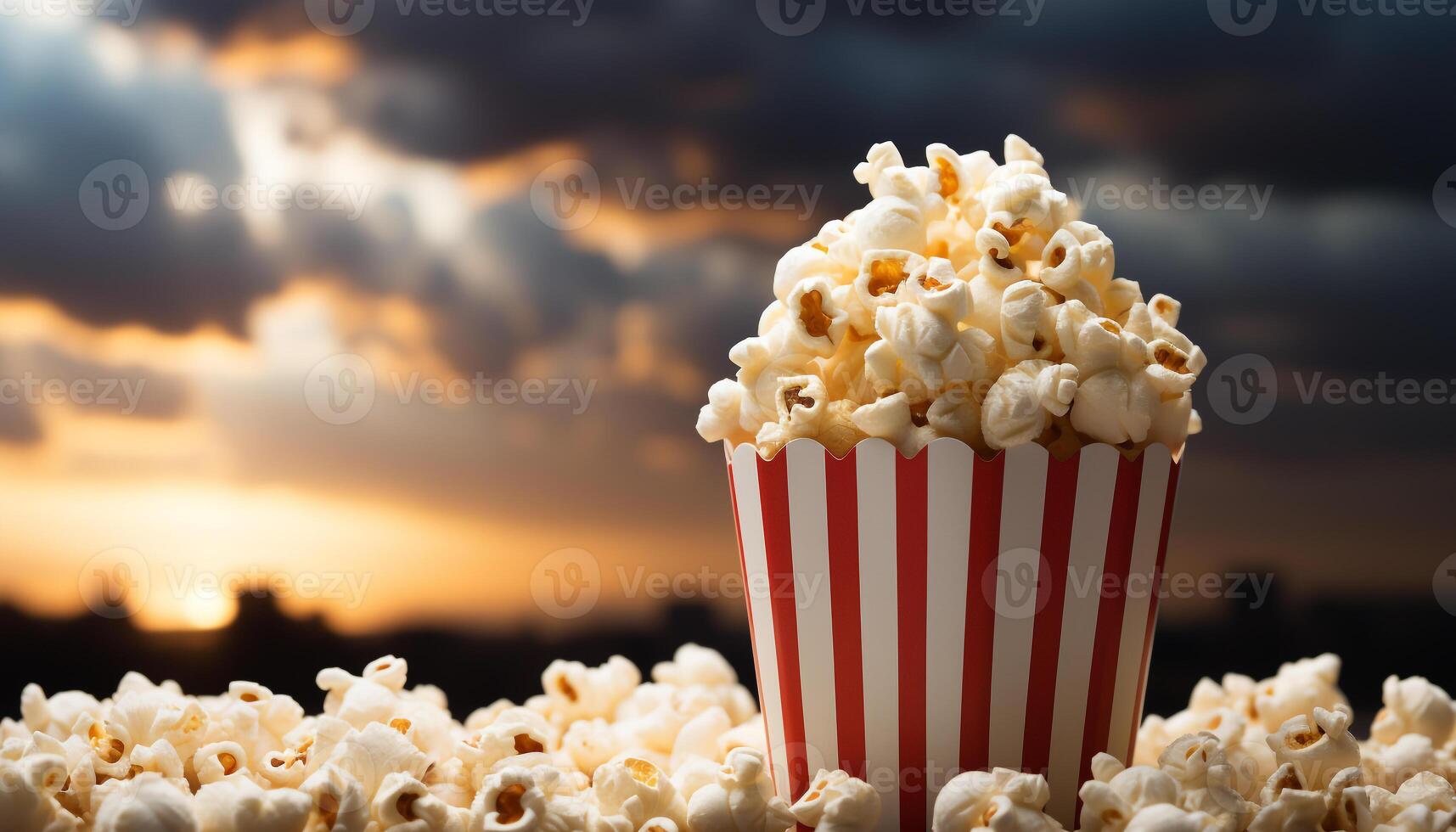 AI generated Watching a movie with popcorn and a refreshing drink generated by AI photo