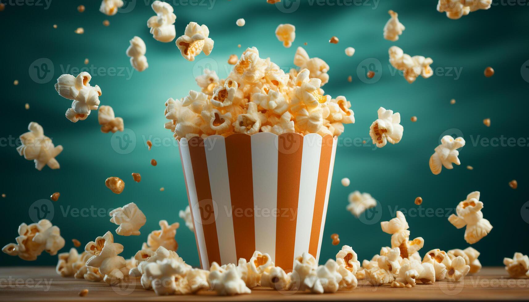 AI generated Watching a movie, snacking on popcorn, fun in the theater generated by AI photo