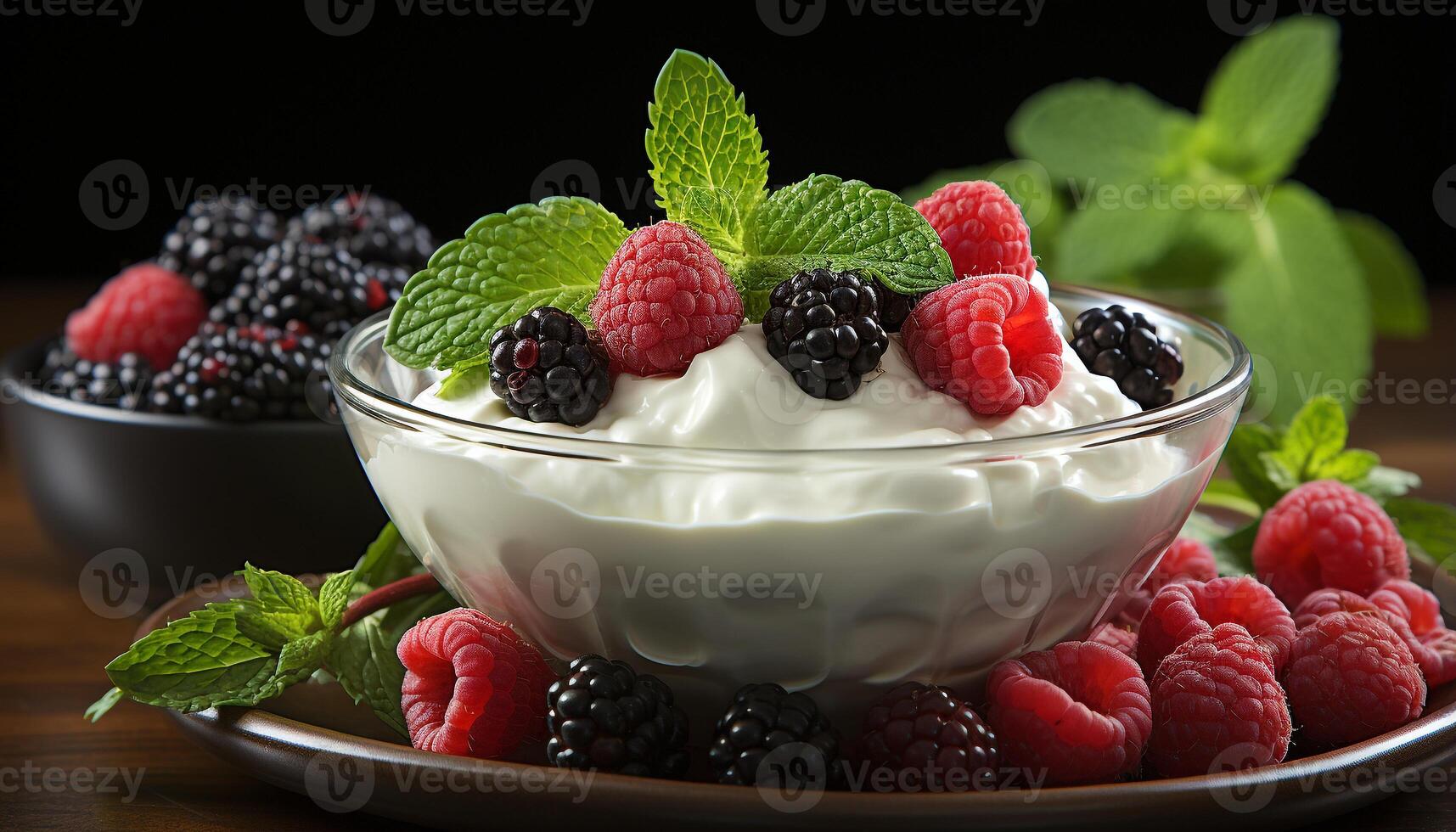 AI generated Healthy eating Fresh fruit parfait with yogurt and granola generated by AI photo