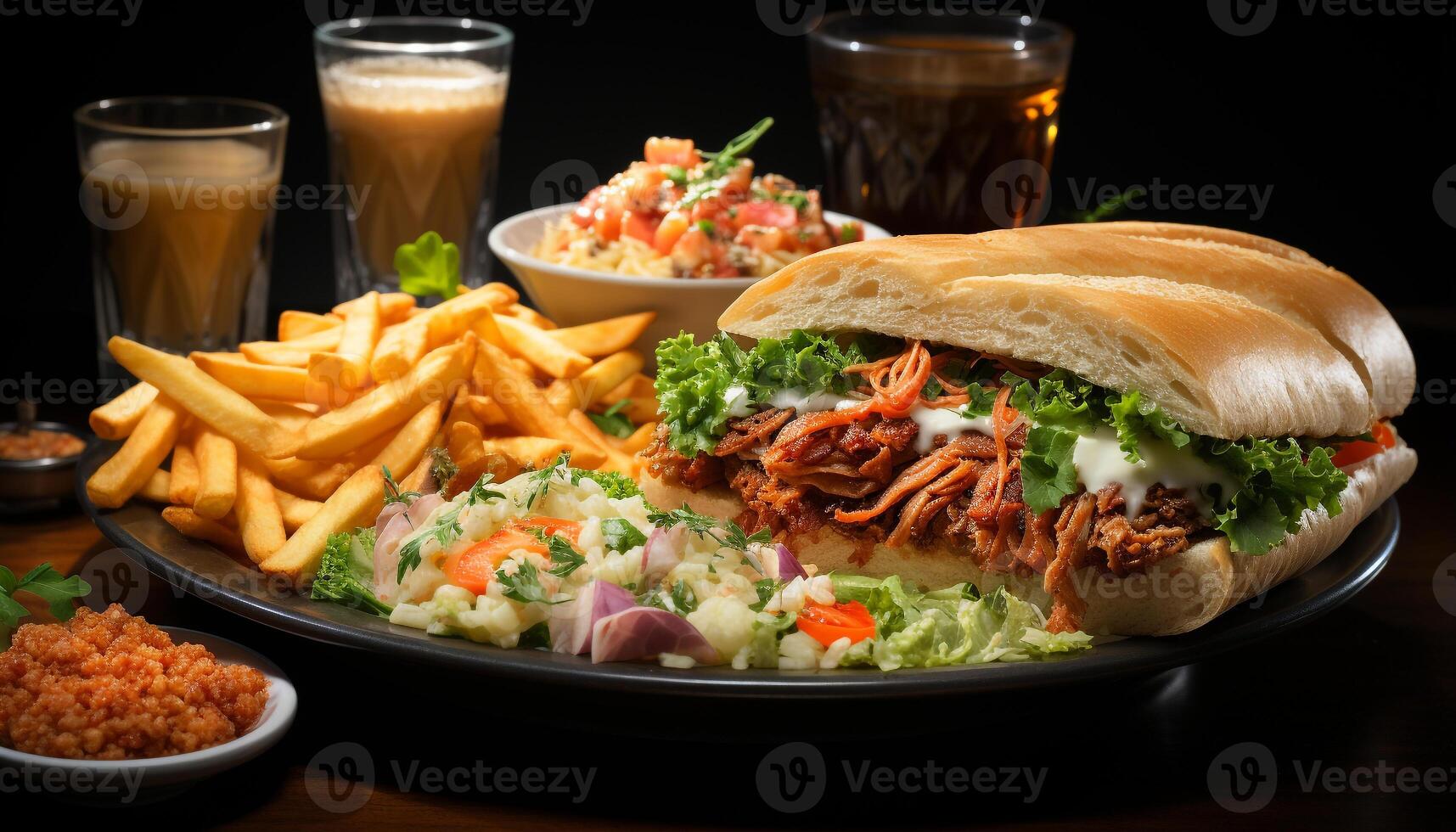 AI generated Grilled beef burger with fries, a classic American meal generated by AI photo