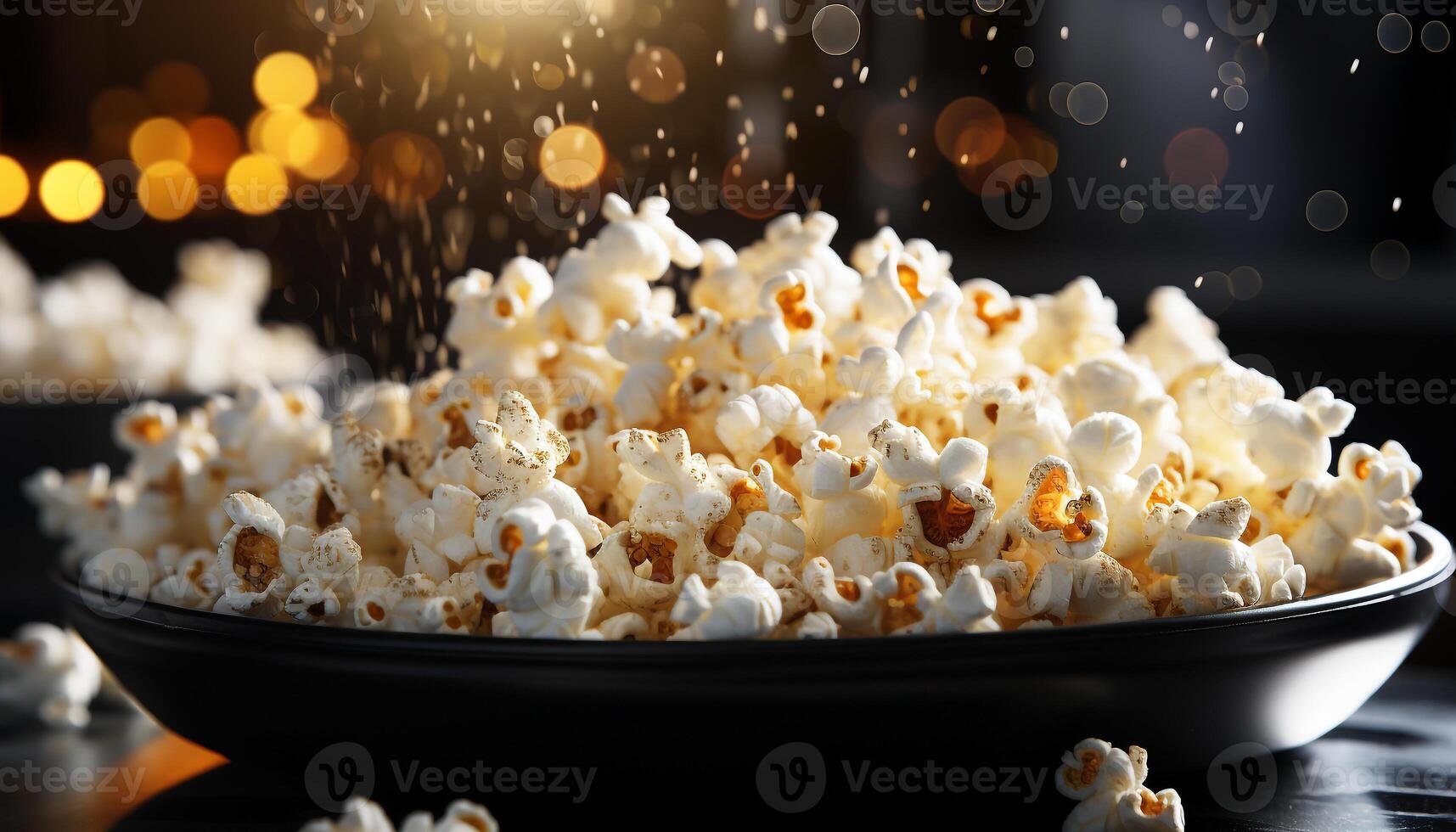 AI generated Fresh popcorn, sweet candy, and a movie night delight generated by AI photo