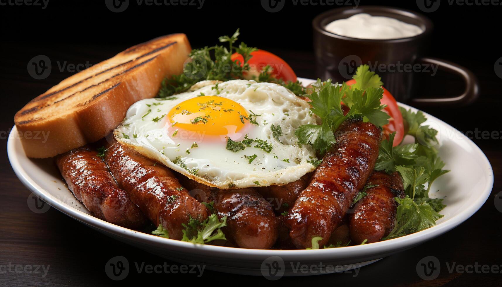 AI generated Grilled pork, beef, and vegetables on a wooden plate generated by AI photo