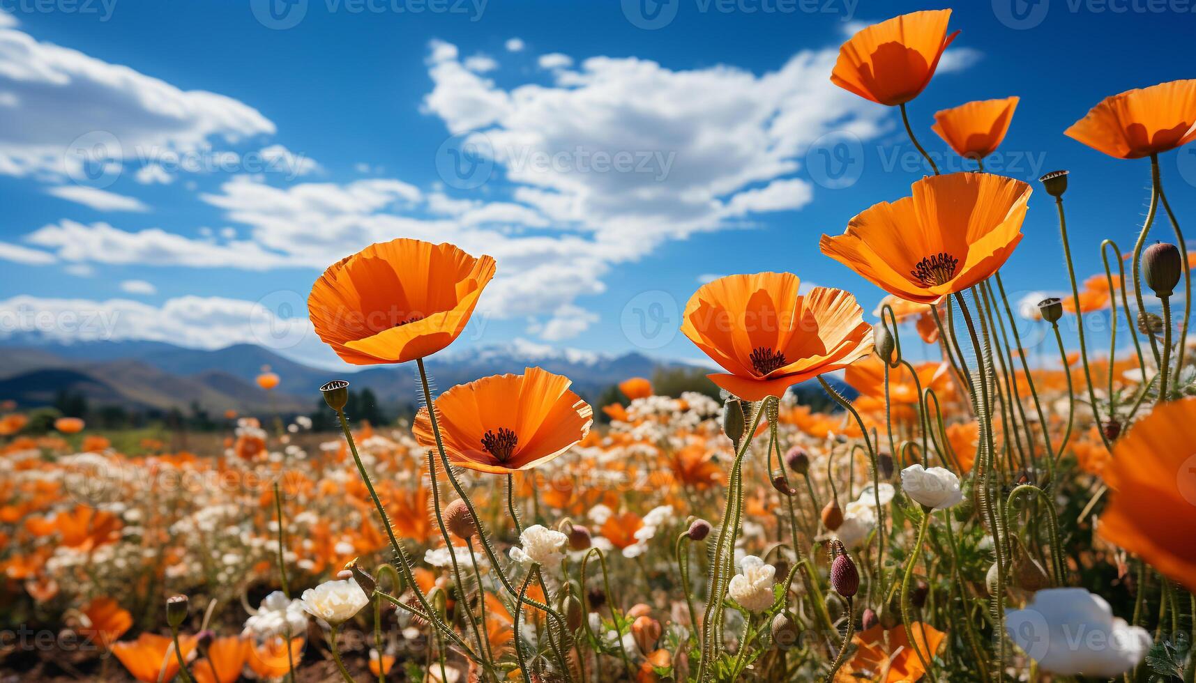 AI generated Vibrant wildflowers bloom in the meadow, painting nature colorful masterpiece generated by AI photo