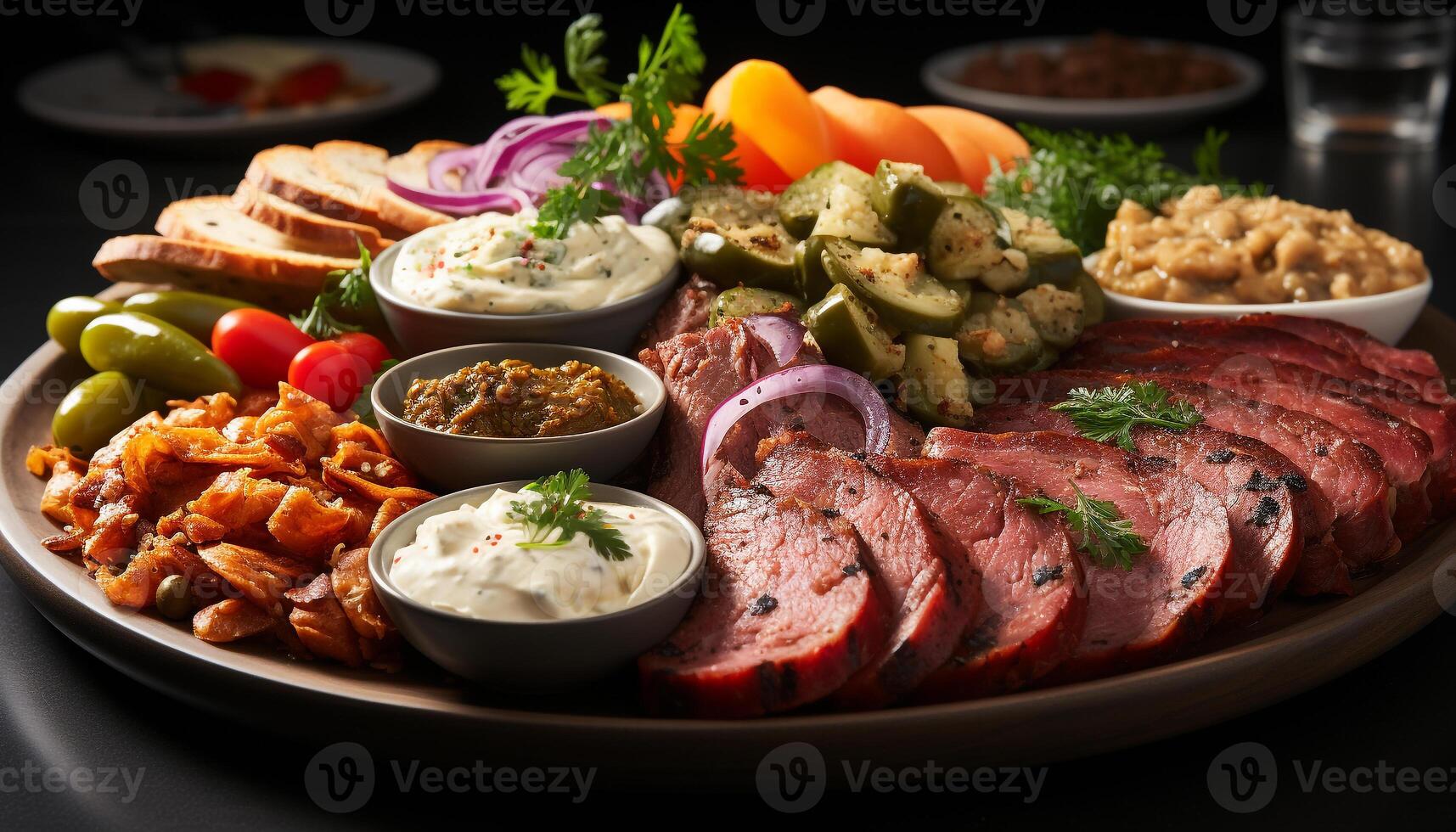 AI generated Grilled beef steak with fresh vegetables, a gourmet meal generated by AI photo