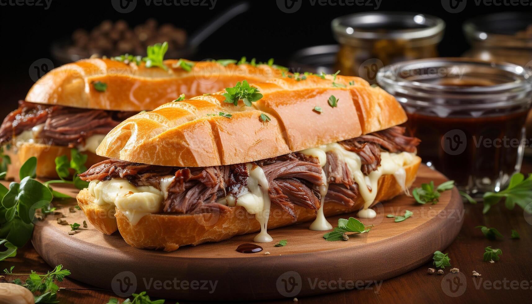 ai generado A la parrilla carne de vaca hamburguesa en ciabatta, con papas fritas y reajuste salarial generado por ai foto