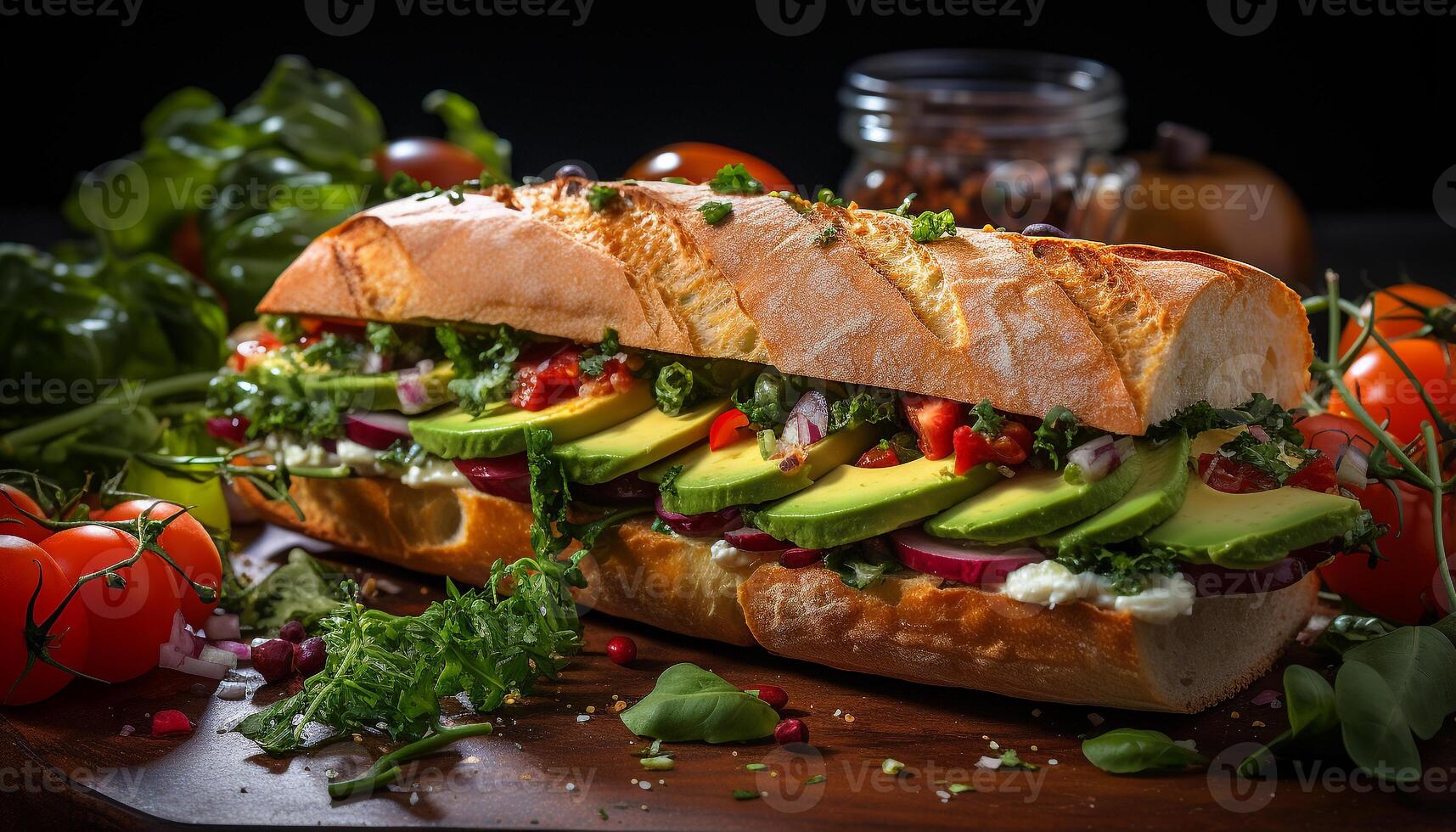 ai generado frescura en plato A la parrilla carne, sano sándwich, hecho en casa ensalada generado por ai foto