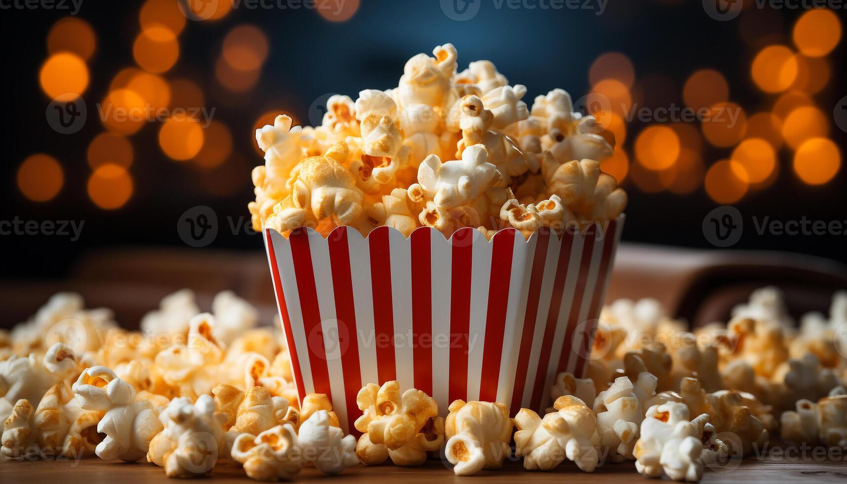 AI generated Gourmet popcorn, fresh and fluffy, perfect for movie night generated by AI photo