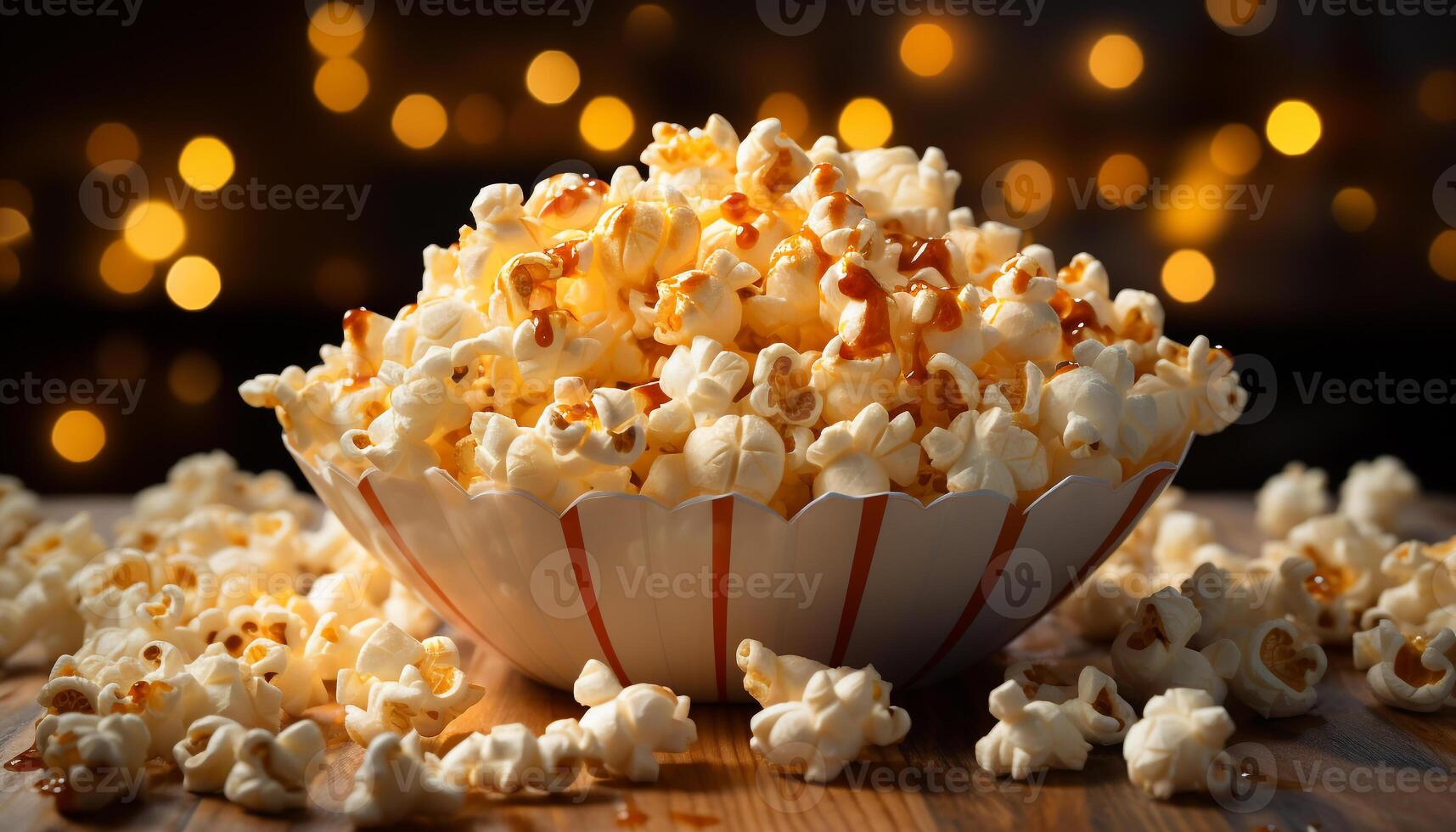 AI generated Fresh popcorn in a yellow bowl, perfect movie night snack generated by AI photo