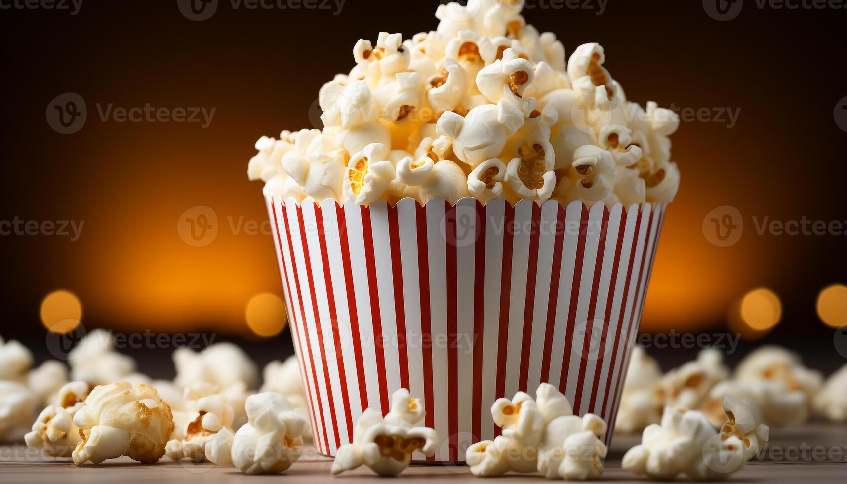 AI generated Freshness and indulgence in a striped bucket of movie snacks generated by AI photo