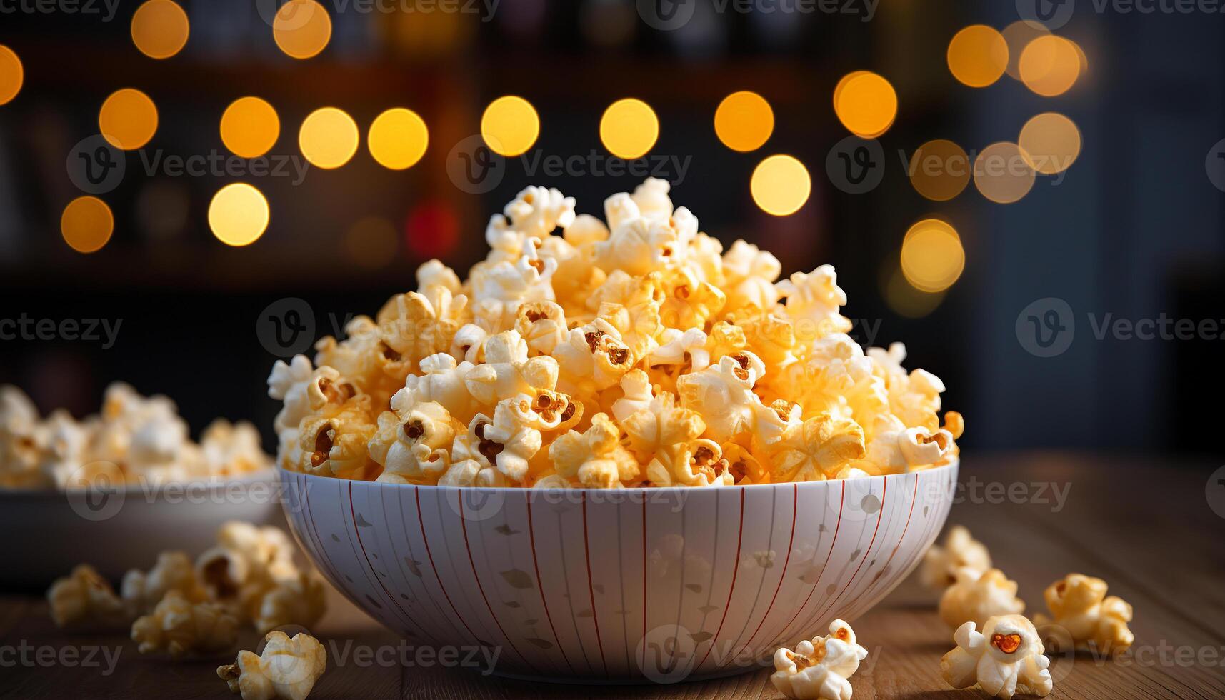 AI generated Gourmet snack bowl on yellow table, movie theater refreshment generated by AI photo