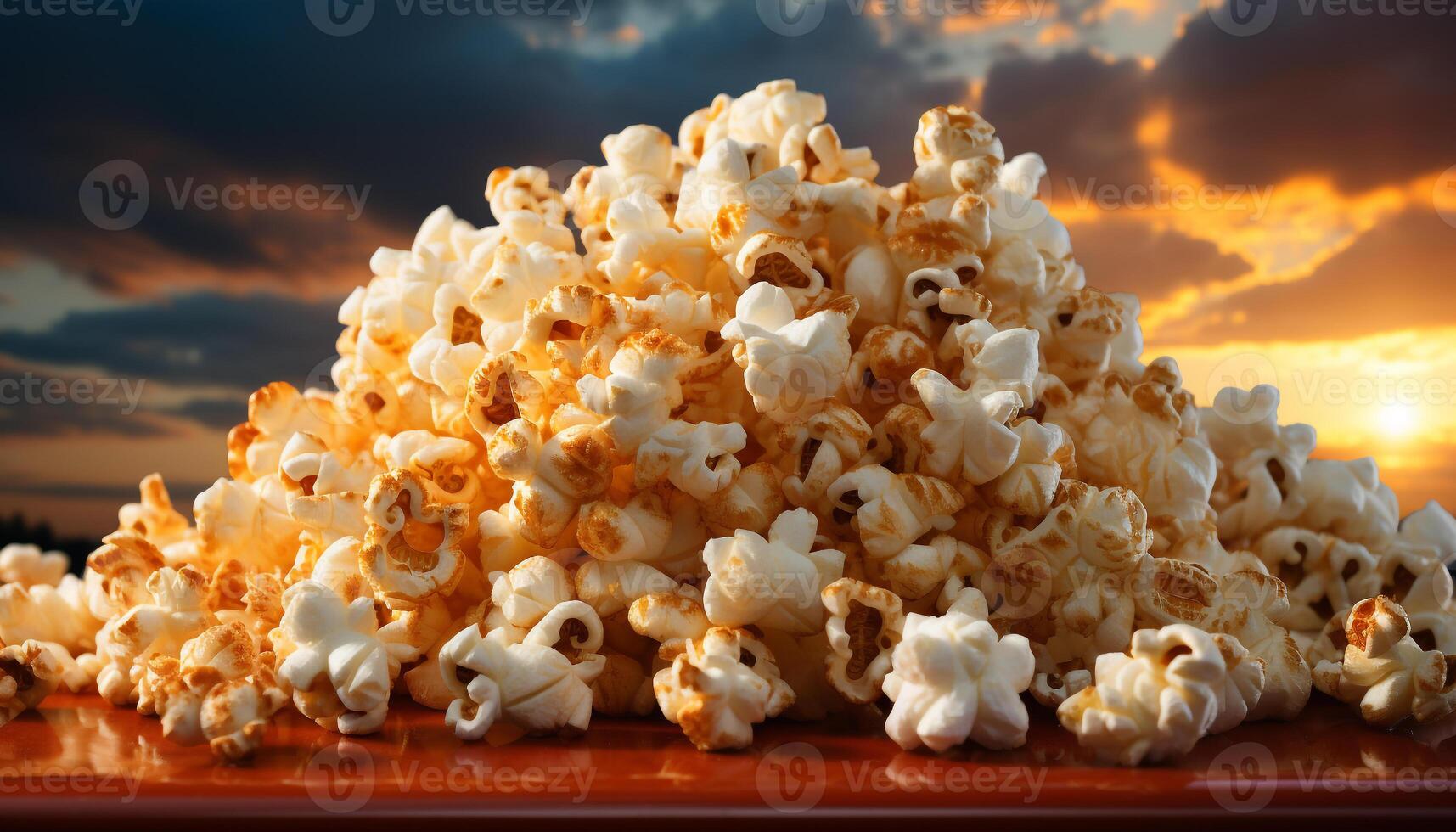 AI generated Fluffy corn snack, golden and bright, a movie refreshment generated by AI photo