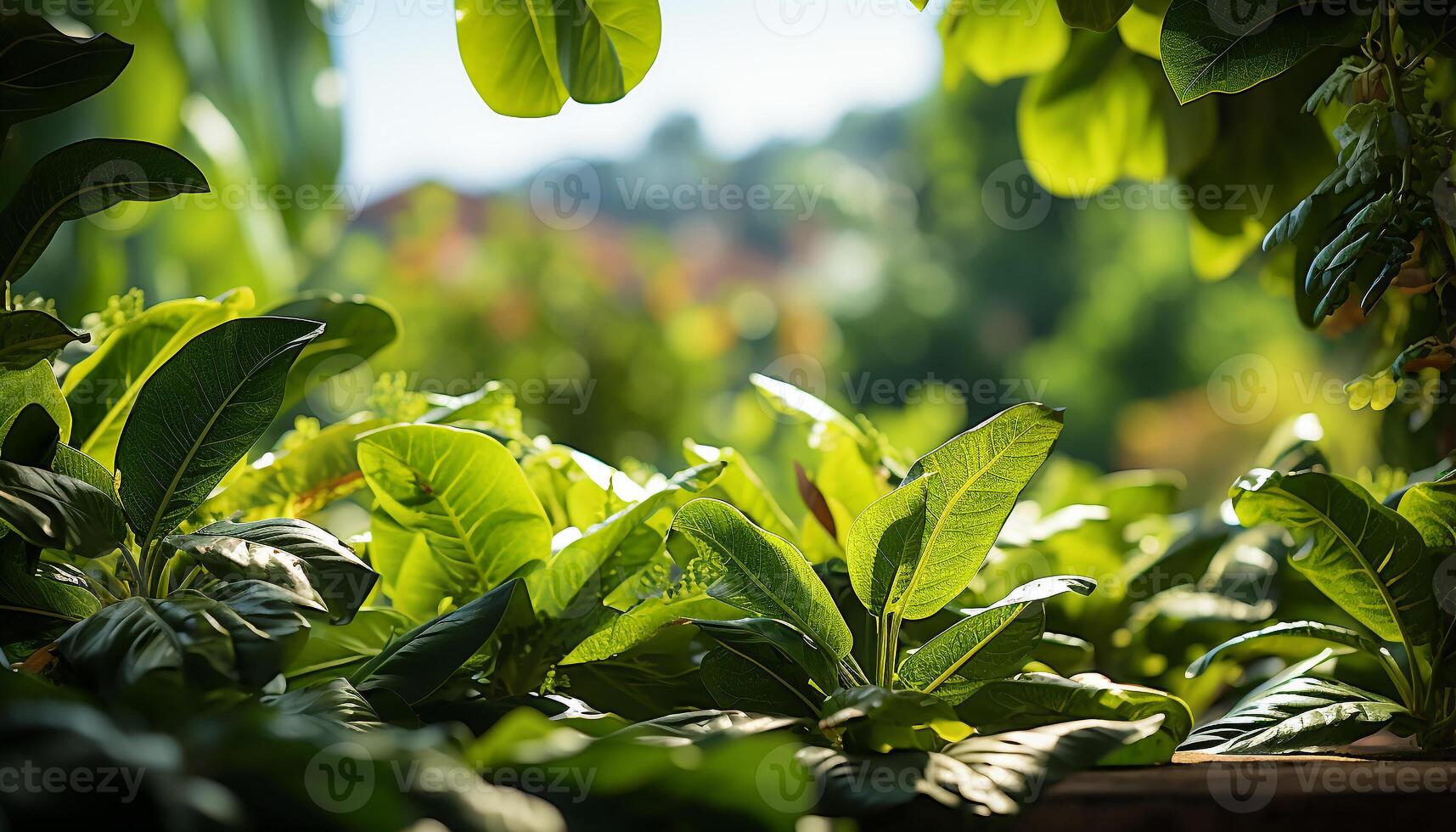 AI generated Fresh green leaves on a tree branch in a vibrant forest generated by AI photo