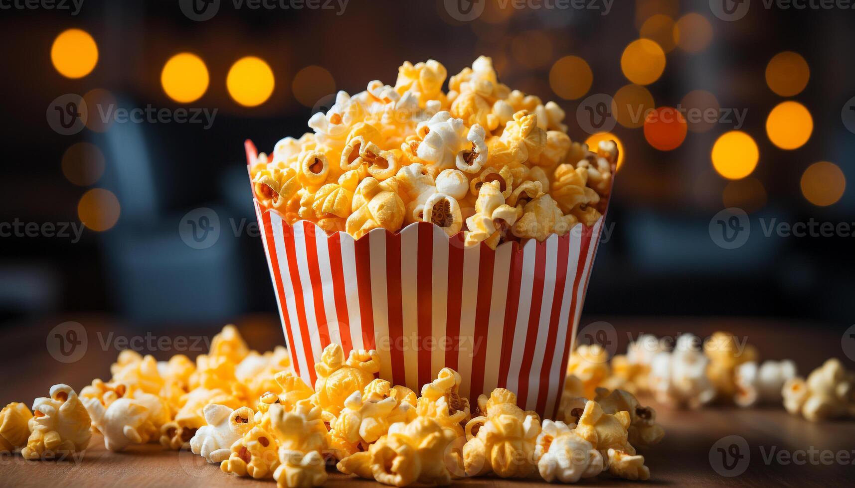 AI generated Fresh popcorn, candy, and soda for a movie night generated by AI photo