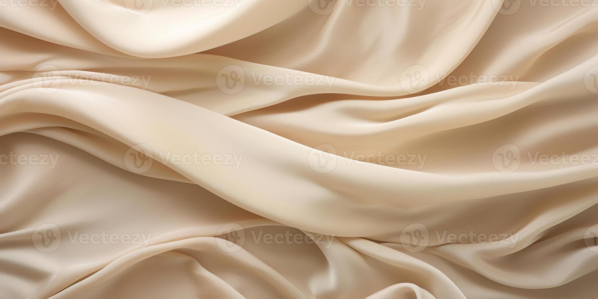 AI Generated Satin Fabric with Elegant Draped Folds. Beige Textile Background. Generative AI photo