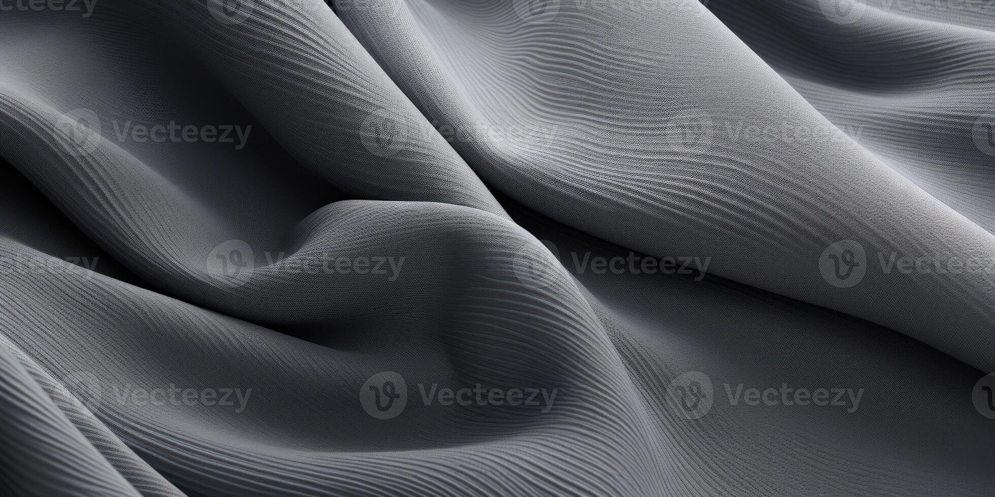 AI Generated Abstract Wavy Texture of Grey Fabric with Elegant Drapery. Natural Cloth. Textile Surface. Generative AI photo