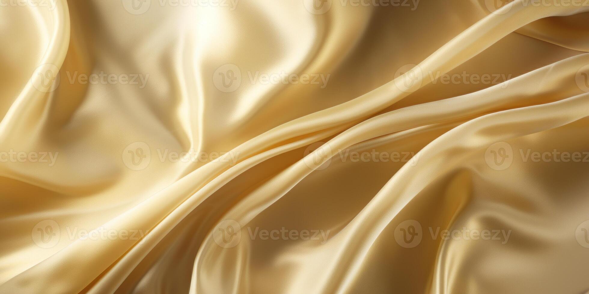 AI Generated Golden Satin Fabric with Soft Folds. Satiny Gold Drapery. Luxurious Textile Decoration. Generative AI photo