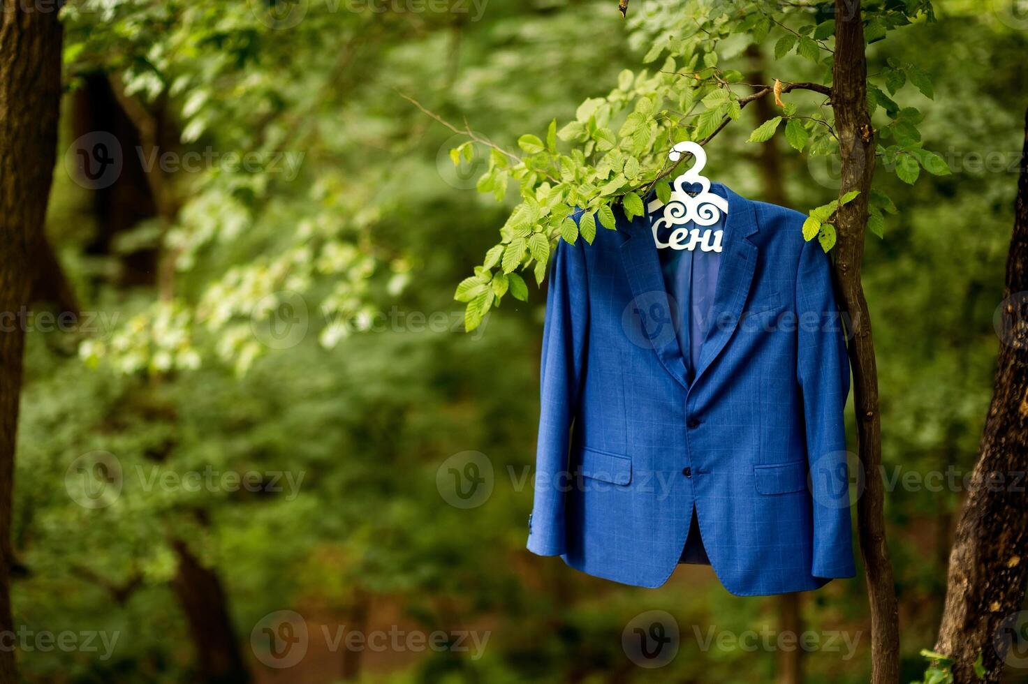 Grooms jacket. Morning wedding preparation. Grooms accessories photo