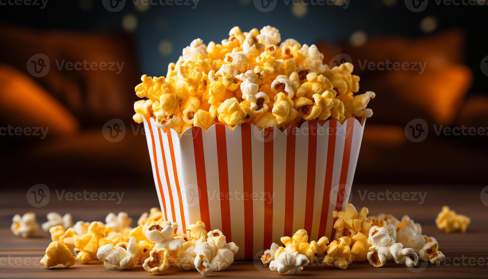 AI generated Watching movie, eating popcorn, enjoying the refreshing sweetness generated by AI photo