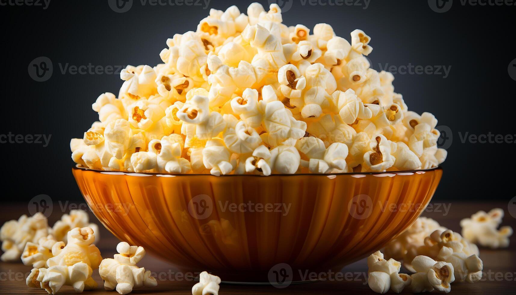 AI generated Freshly popped corn in a yellow bowl, perfect movie snack generated by AI photo