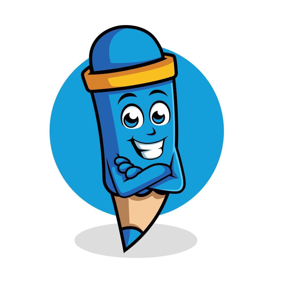 Pencil Cartoon Character Cross arm Happy Mascot Vector Illustration Clipart