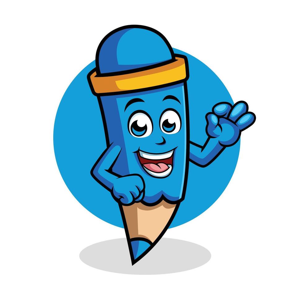 Pencil Cartoon Character Showing Ok Sign Happy Mascot Vector illustration Clipart