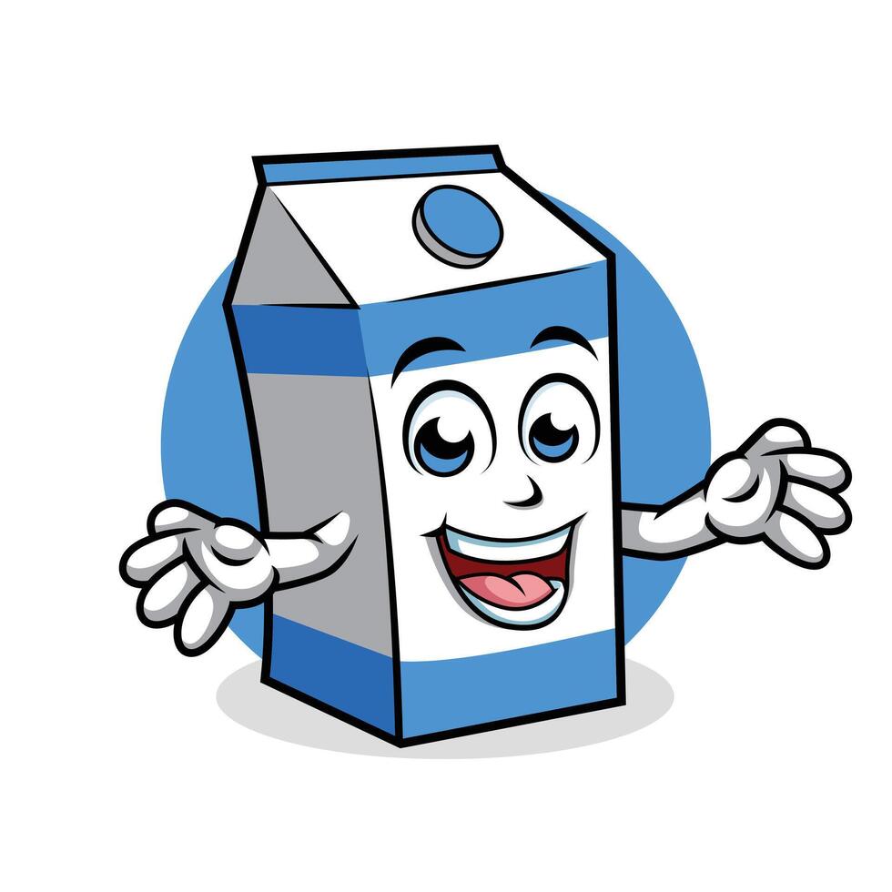 Milk Cardboard box Cartoon Character Surprising Pose Happy Mascot Vector Illustration Clipart