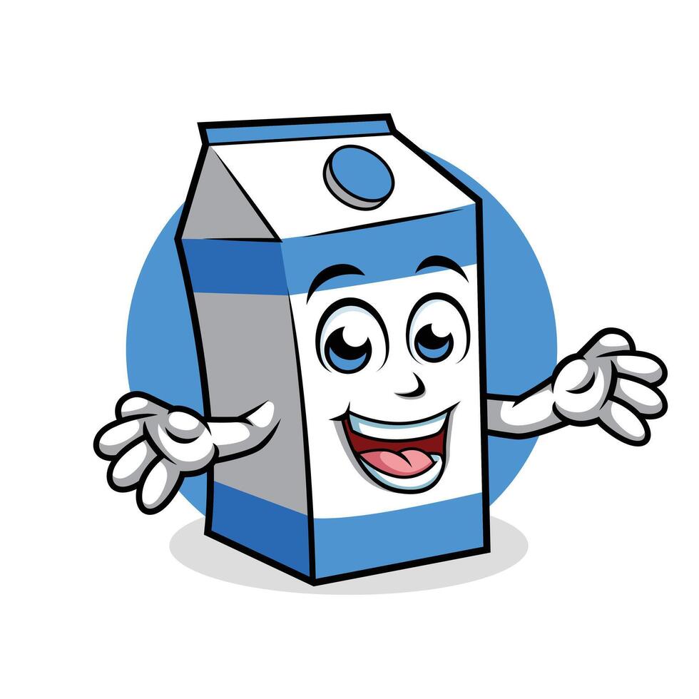 Leche cartulina caja dibujos animados personaje sorprendente actitud contento mascota vector ilustración clipart