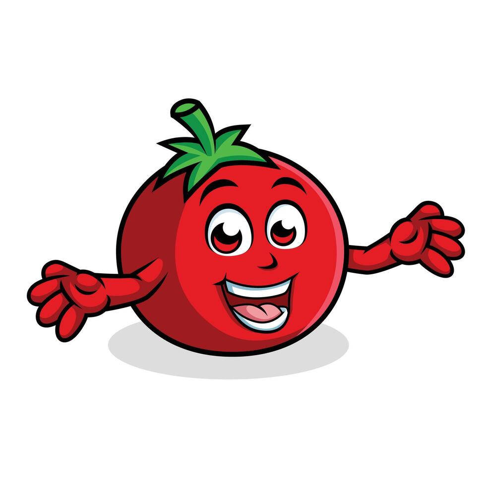 tomate dibujos animados personaje sorprendente actitud contento mascota vector ilustración clipart