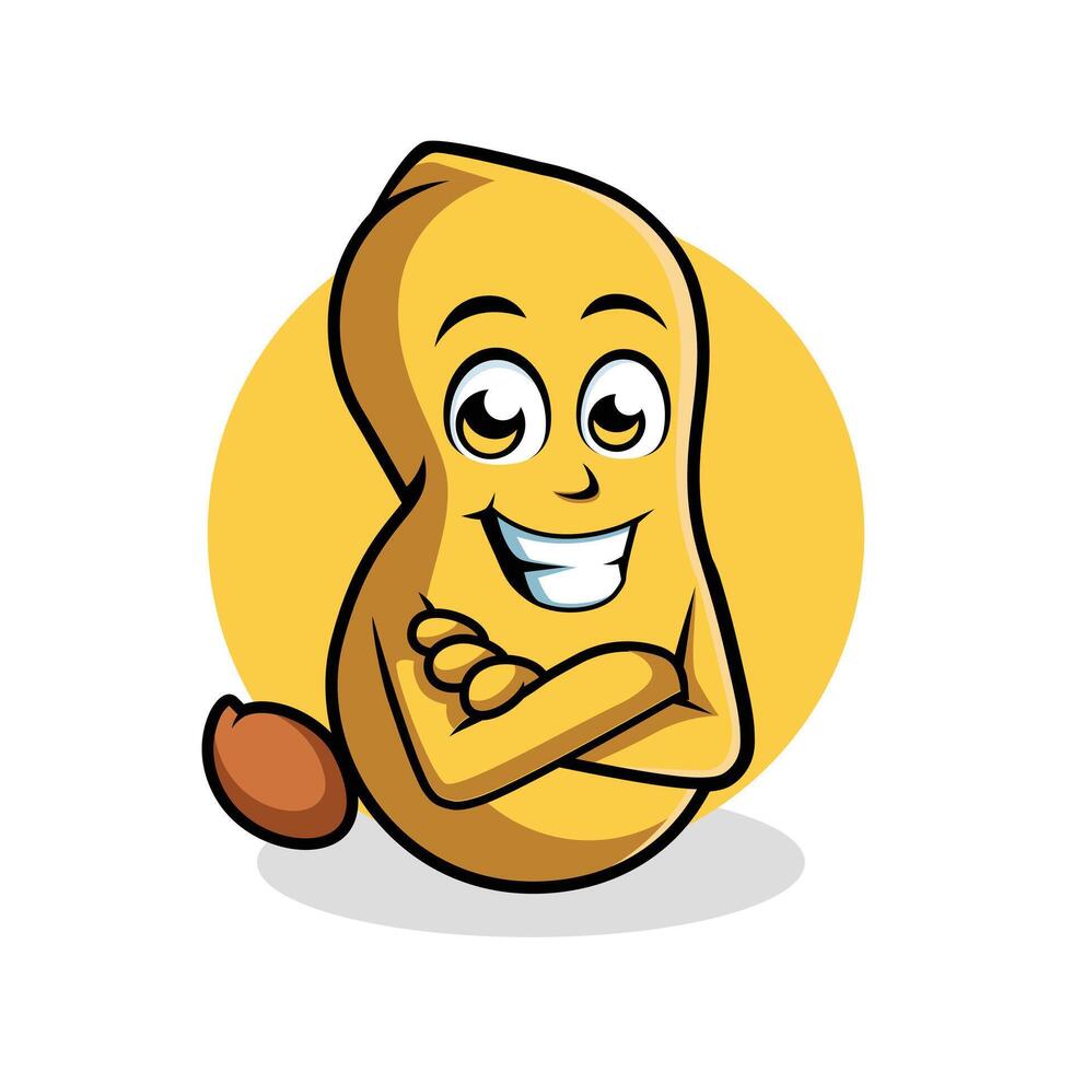 Peanut Cartoon Character Cross arm Happy Mascot Vector Illustration Clipart