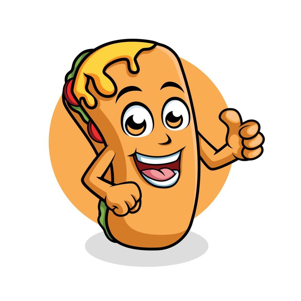 Taco Roll Cartoon Character Giving Thumb up Happy Mascot Vector Illustration