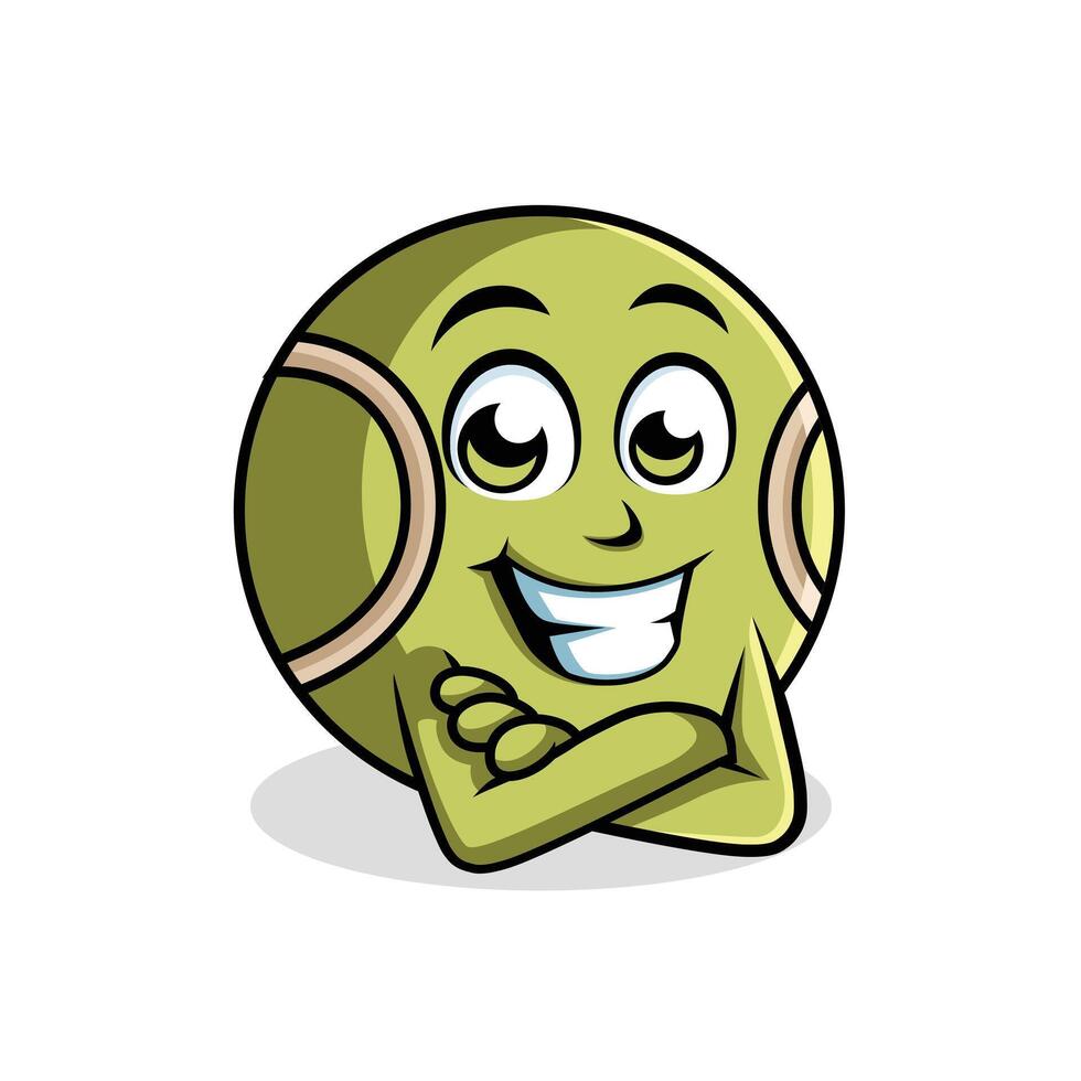 Cricket Ball Cartoon Character Cross arm Happy Mascot Vector Illustration Clipart