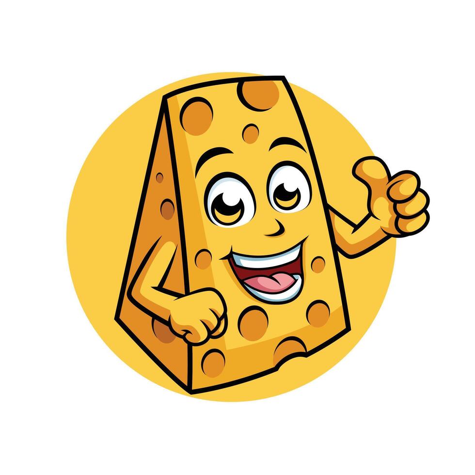 Cheese Cartoon Character Giving Thumb up Happy Mascot Vector Illustration