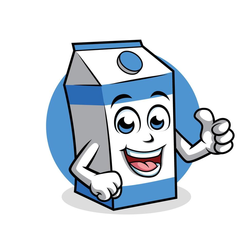 Milk Cardboard Box Cartoon Character Giving Thumb up Happy Mascot Vector Illustration