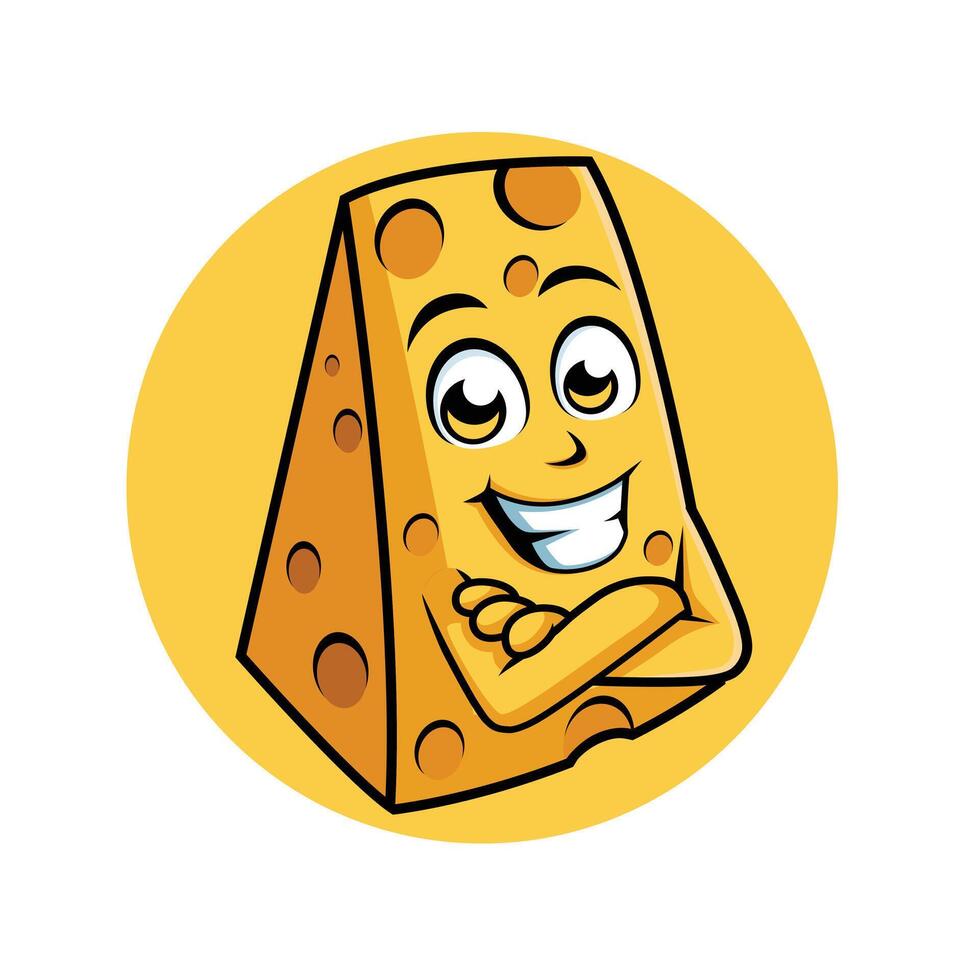 Cheese Cartoon Character Cross arm Happy Mascot Vector Illustration Clipart