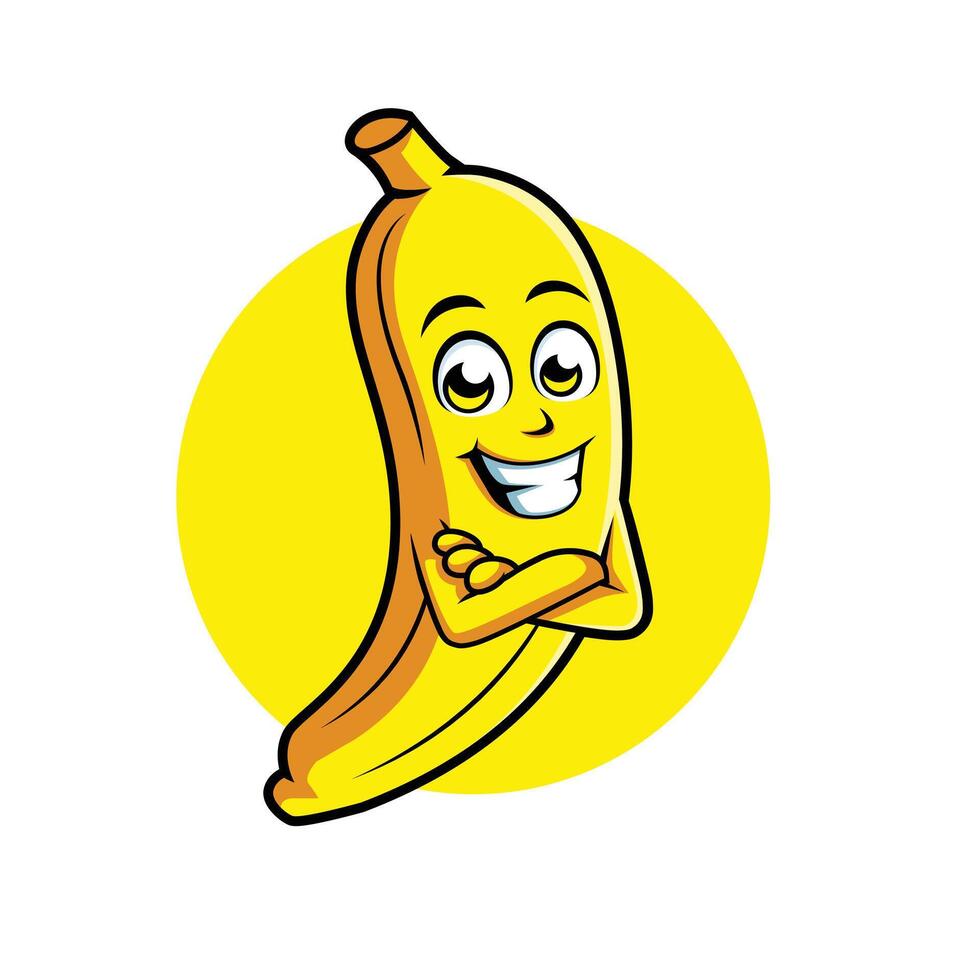 Banana Cartoon Character Cross arm Happy Mascot Vector Illustration Clipart
