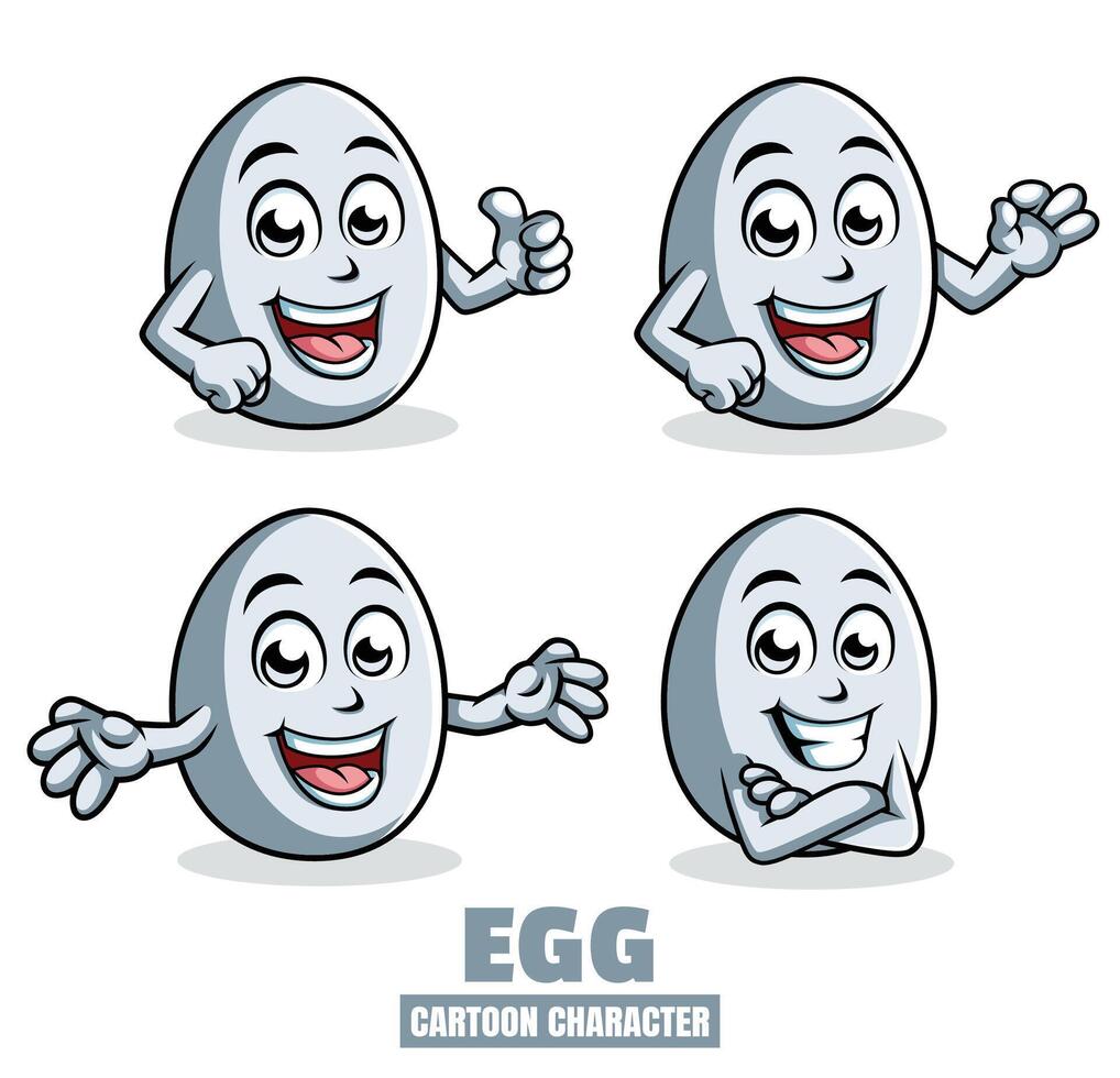 huevo dibujos animados mascota personaje vector ilustración conjunto en diferente posa, pulgar arriba, OK, sorpresa