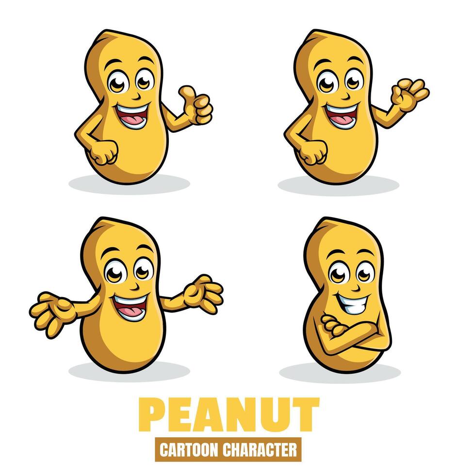 Peanut Cartoon mascot character vector illustration set in differnt poses, thumb up, ok, surprise