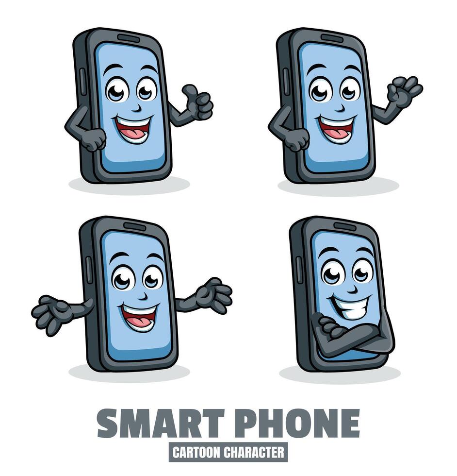 Smart Phone Cartoon mascot character vector illustration set in differnt poses, thumb up, ok, surprise