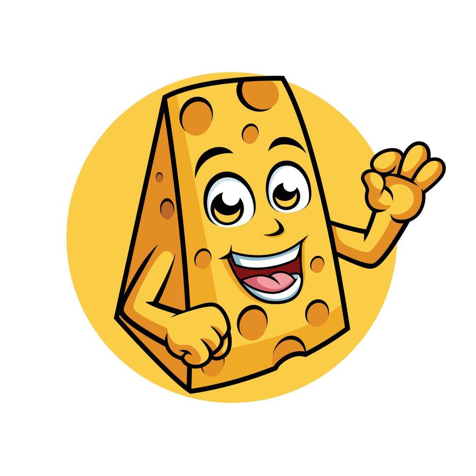 Cheese Cartoon Character Showing Ok Sign Happy Mascot Vector illustration Clipart