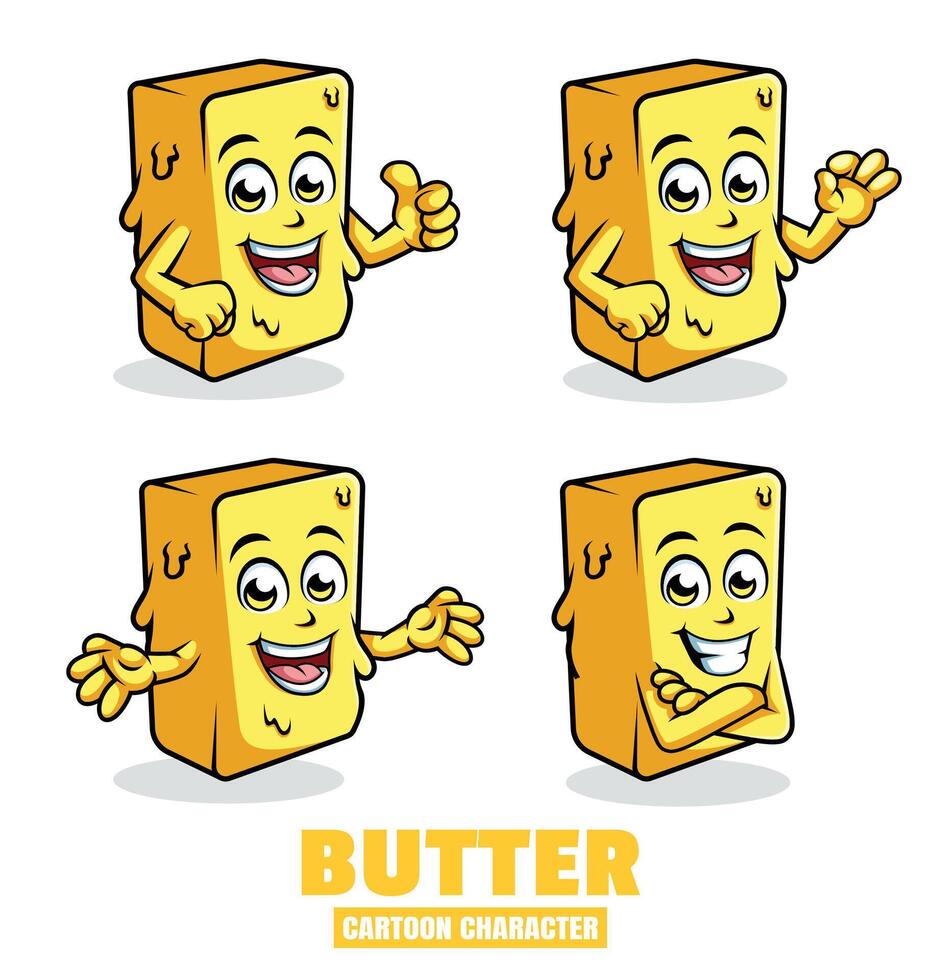 Butter Cartoon mascot character vector illustration set in differnt poses, thumb up, ok, surprise
