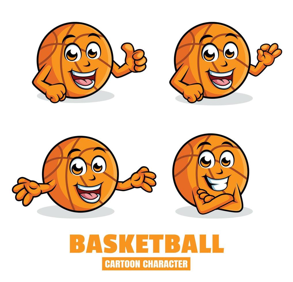 baloncesto dibujos animados mascota personaje vector ilustración conjunto en diferente posa, pulgar arriba, OK, sorpresa