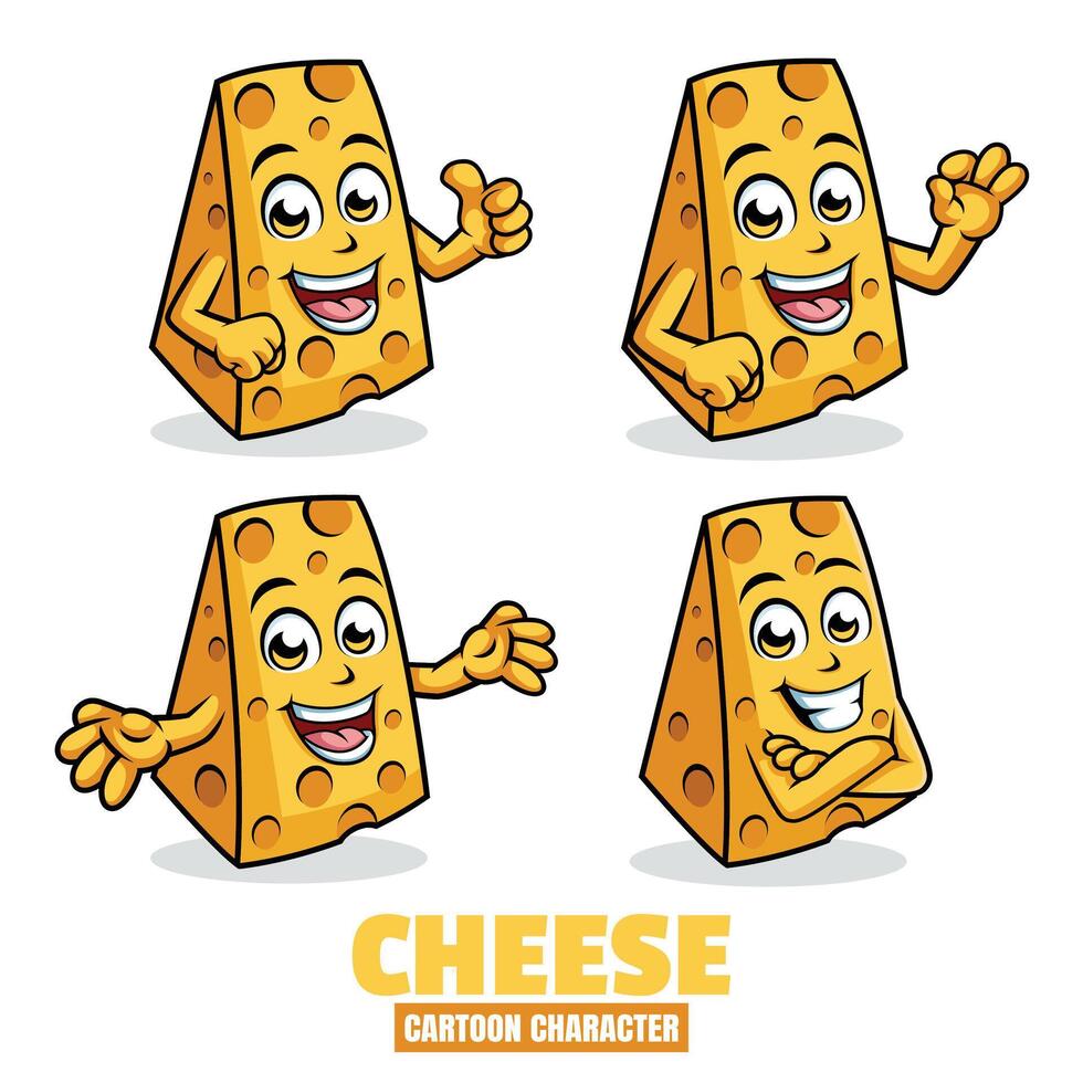 Cheese Cartoon mascot character vector illustration set in differnt poses, thumb up, ok, surprise