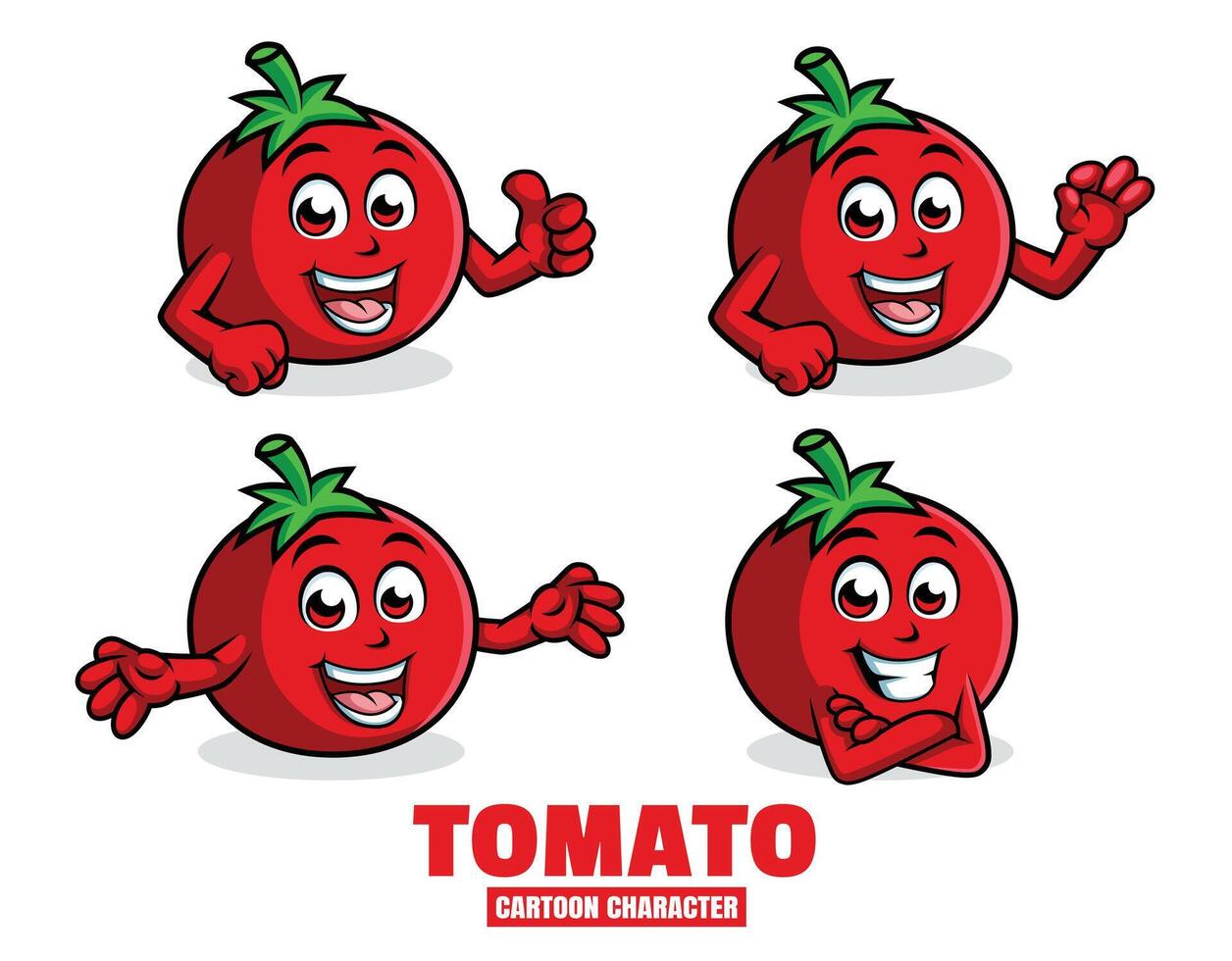 Tomato Cartoon mascot character vector illustration set in differnt poses, thumb up, ok, surprise